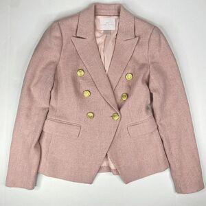 Rachel Parcell Womens Blazer Herringbone Tweed Lined Button Pink Size XS